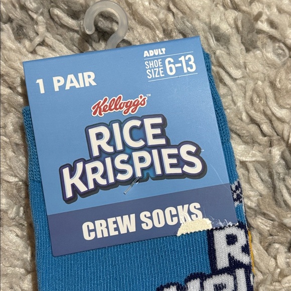 Rice Krispies Crew Socks - Blue and Yellow nwt fits shoe sizes 6-13 unisex - Picture 2 of 3